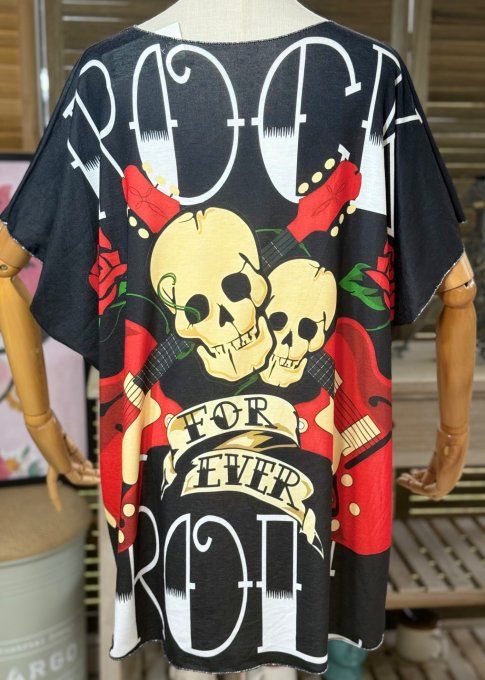 Top fin ample noir Rock & Roll Musical Skeletons du 40 au 52 