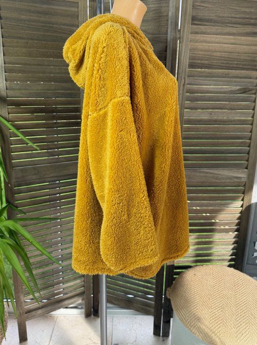 Gilet à capuche peluche Pilou-Pilou moutarde douceur +++ du 40 au 54/56 et même + 