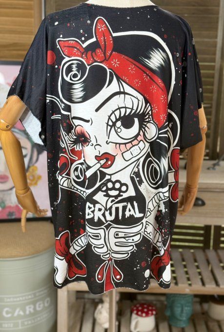 Top fin ample noir The Pretty Retro Gothic Tattoo Pinup Girl du 40 au 52 
