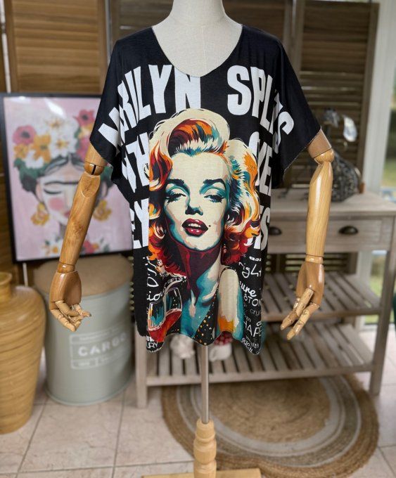 Top fin ample noir Marylin Monroe Rétro Pop Art du 40 au 52 