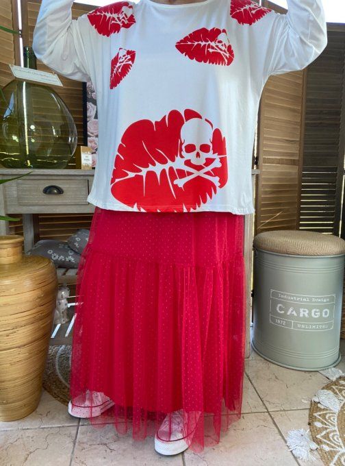 Top fin ample blanc In love with Skulls du 40 au 50/52