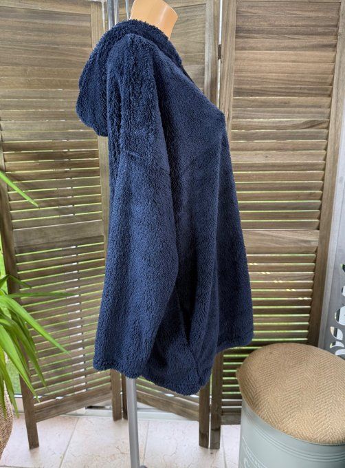 Gilet à capuche peluche Pilou-Pilou Marine douceur +++ du 40 au 54/56 et même +