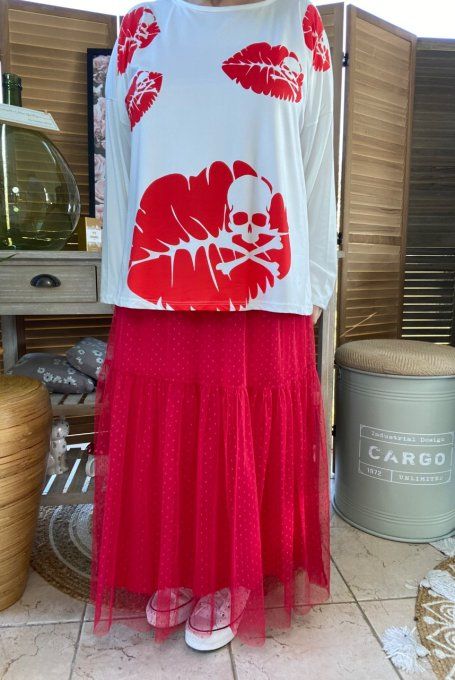 Top fin ample blanc In love with Skulls du 40 au 50/52