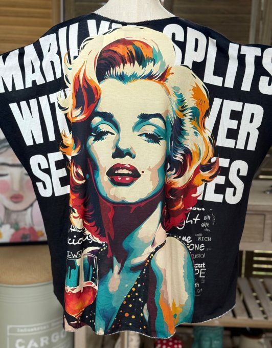 Top fin ample noir Marylin Monroe Rétro Pop Art du 40 au 52 