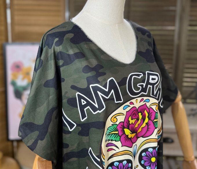 Top fin ample camouflage Mexican Skulls Calavera du 40 au 52