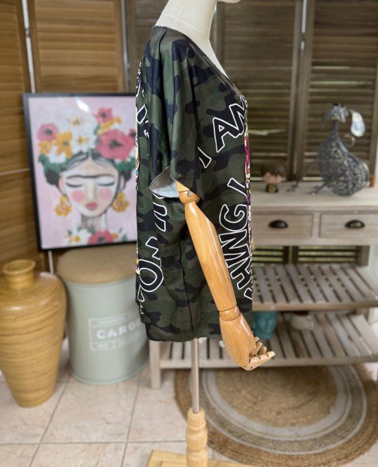 Top fin ample camouflage Mexican Skulls Calavera du 40 au 52