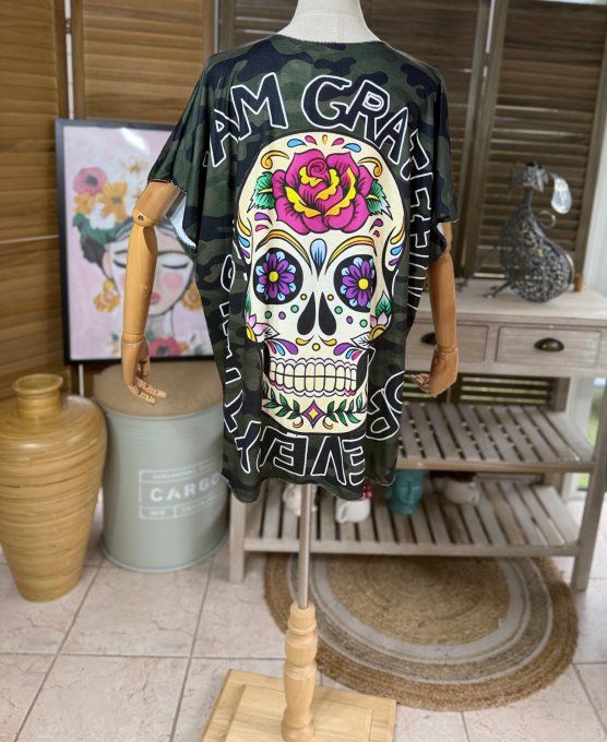 Top fin ample camouflage Mexican Skulls Calavera du 40 au 52
