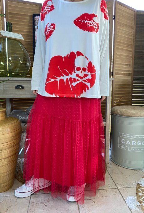 Top fin ample blanc In love with Skulls du 40 au 50/52