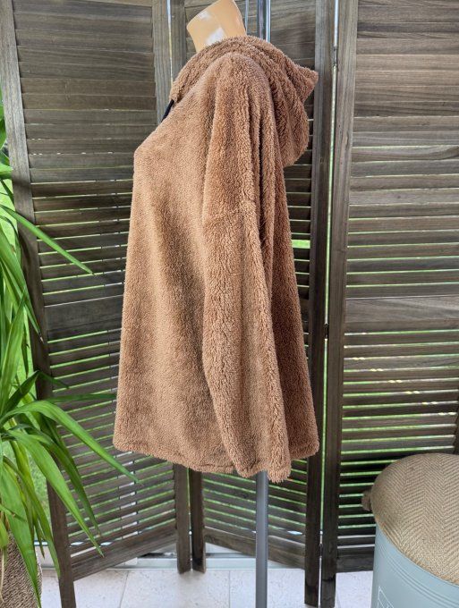 Gilet à capuche peluche Pilou-Pilou Camel douceur +++ du 40 au 54/56 et même +