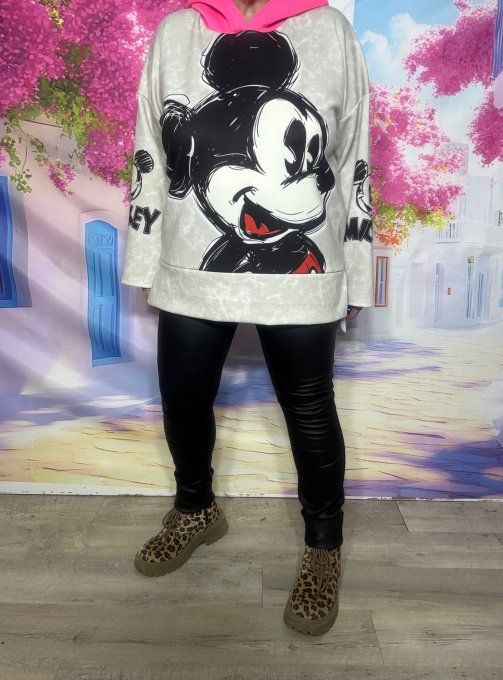 Sweat à capuche rose Fluo beige Mickey Mouse Vintage douceur +++ du 38 au 48
