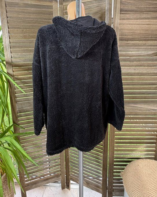 Gilet à capuche peluche Pilou-Pilou noir douceur +++ du 40 au 54/56 et même +