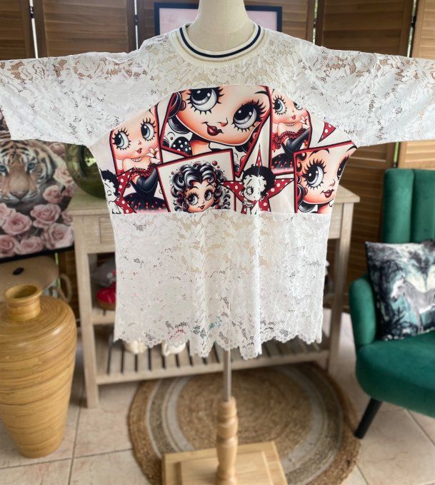 Tunique ample dentelle blanche Pretty Betty Boop du 40 au 50/52   