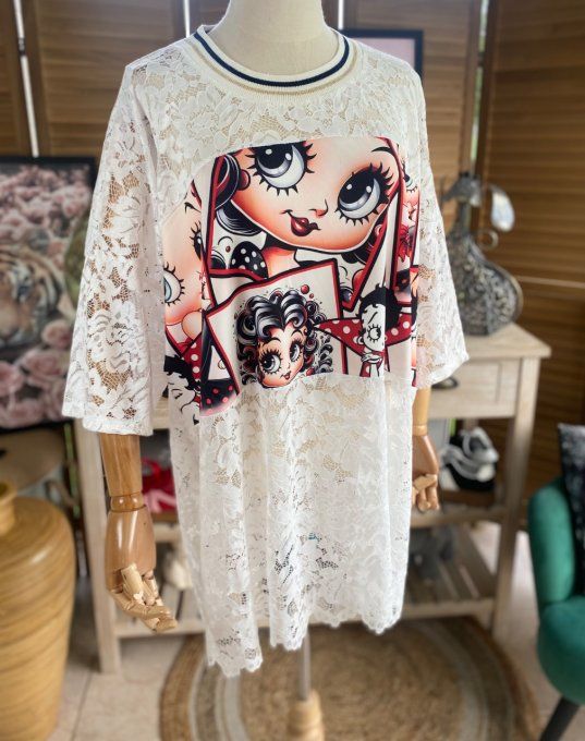 Tunique ample dentelle blanche Pretty Betty Boop du 40 au 50/52   