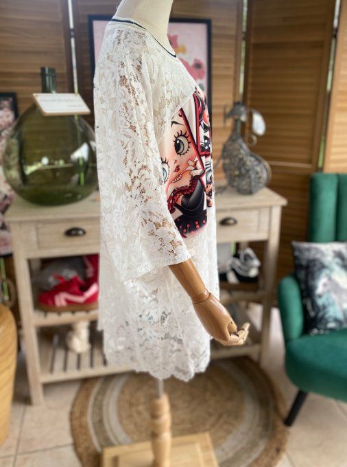 Tunique ample dentelle blanche Pretty Betty Boop du 40 au 50/52   