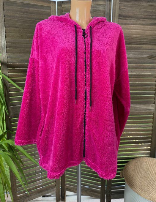 Gilet à capuche peluche Pilou-Pilou Fuschia douceur +++ du 40 au 54/56 et même +