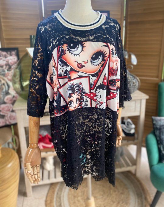 Tunique ample dentelle noire Pretty Betty Boop  du 40 au 50/52 