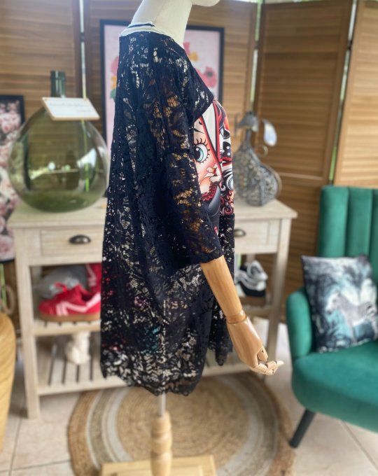 Tunique ample dentelle noire Pretty Betty Boop  du 40 au 50/52 