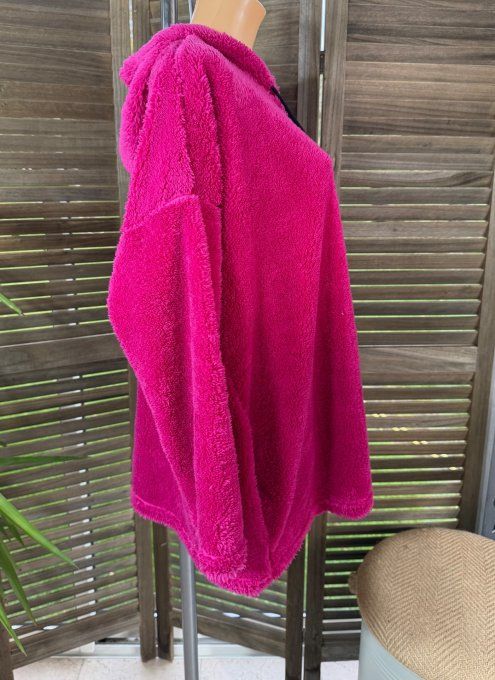 Gilet à capuche peluche Pilou-Pilou Fuschia douceur +++ du 40 au 54/56 et même +
