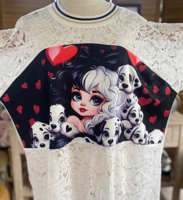 Tunique ample dentelle blanche Cruella et les Dalmatiens du 40 au 50/52  