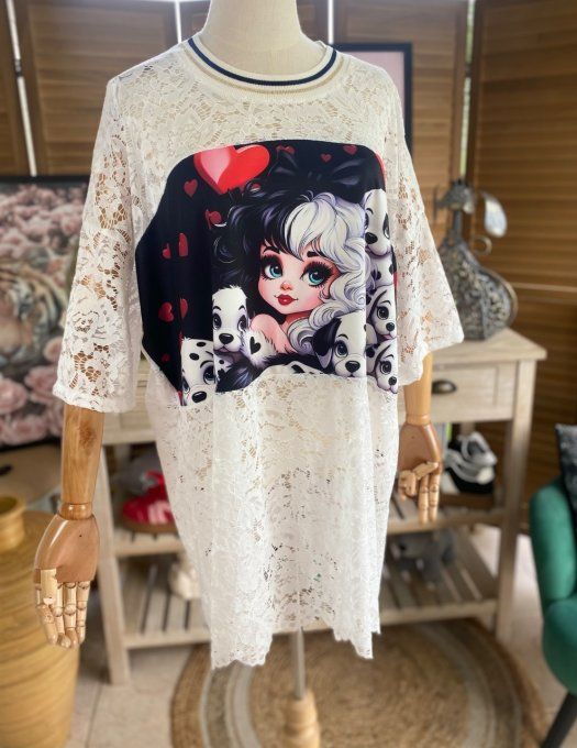 Tunique ample dentelle blanche Cruella et les Dalmatiens du 40 au 50/52  