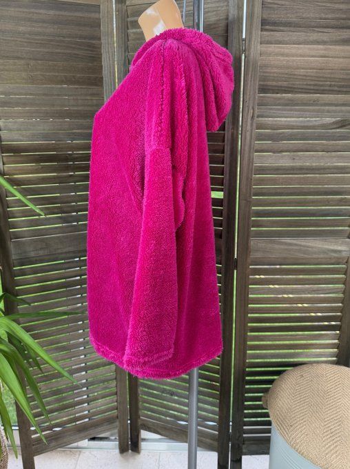 Gilet à capuche peluche Pilou-Pilou Fuschia douceur +++ du 40 au 54/56 et même +