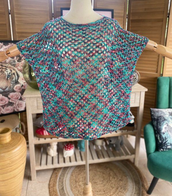 Pull de printemps ample maille filet Camaieu marine vert fuschia du 38 au 46/48 