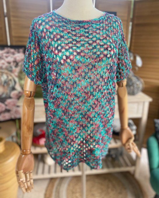 Pull de printemps ample maille filet Camaieu marine vert fuschia du 38 au 46/48 