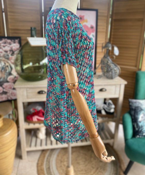 Pull de printemps ample maille filet Camaieu marine vert fuschia du 38 au 46/48 