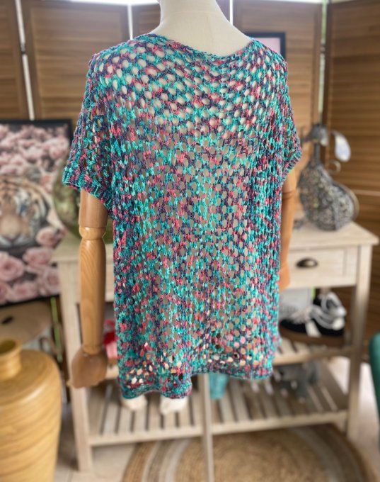 Pull de printemps ample maille filet Camaieu marine vert fuschia du 38 au 46/48 