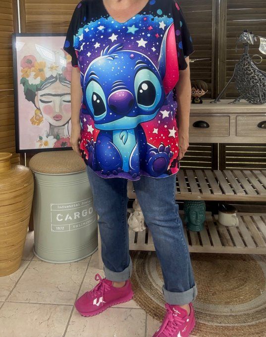 Top fin ample bleu étoiles multicolores Love Stitch du 40 au 52