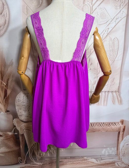 Caraco trapèze Aubergine dentelle extensible larges bretelles confort +++ du 40 au 50/52