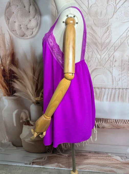 Caraco trapèze Aubergine dentelle extensible larges bretelles confort +++ du 40 au 50/52