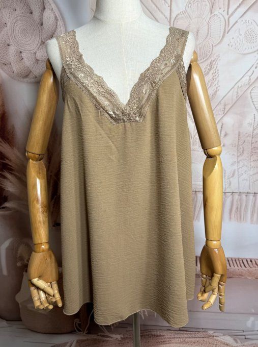 Caraco trapèze Camel dentelle extensible larges bretelles confort +++ du 40 au 50/52 