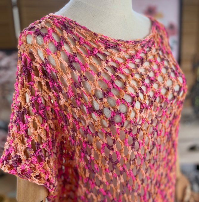 Pull d'été ample maille filet Camaieu Fuschia prune abricot du 38 au 46/48 