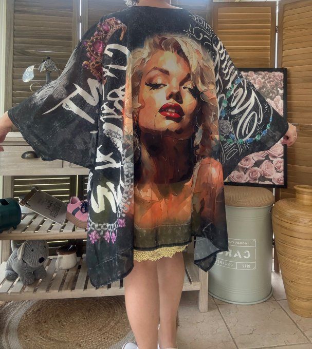 Tunique voile doublée oversize effet jeans noir Marylin Monroe du 40 au 52 