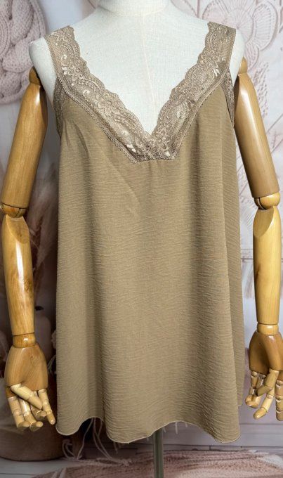 Caraco trapèze Camel dentelle extensible larges bretelles confort +++ du 40 au 50/52 