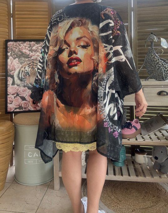 Tunique voile doublée oversize effet jeans noir Marylin Monroe du 40 au 52 