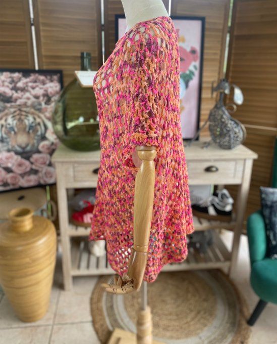 Pull d'été ample maille filet Camaieu Fuschia prune abricot du 38 au 46/48 