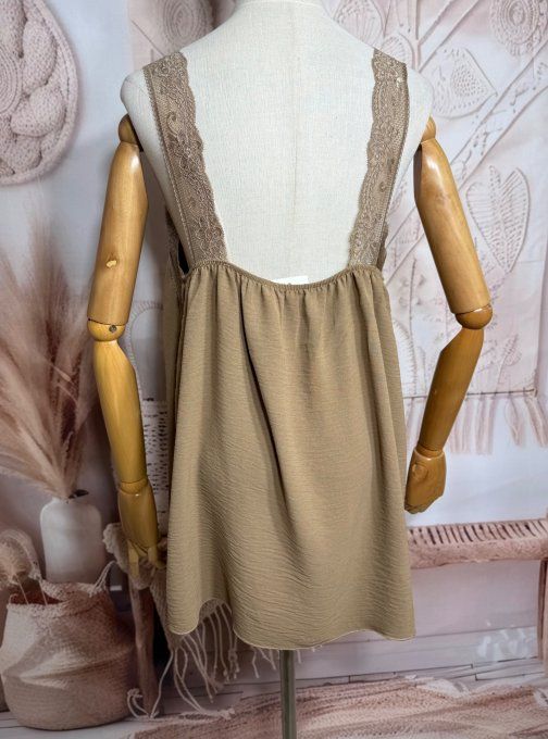 Caraco trapèze Camel dentelle extensible larges bretelles confort +++ du 40 au 50/52 