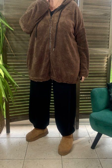 Gilet à capuche peluche Pilou-Pilou chocolat douceur +++ du 40 au 54/56 et même + 