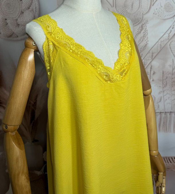 Caraco trapèze jaune Curry dentelle extensible larges bretelles confort +++ du 40 au 50/52  