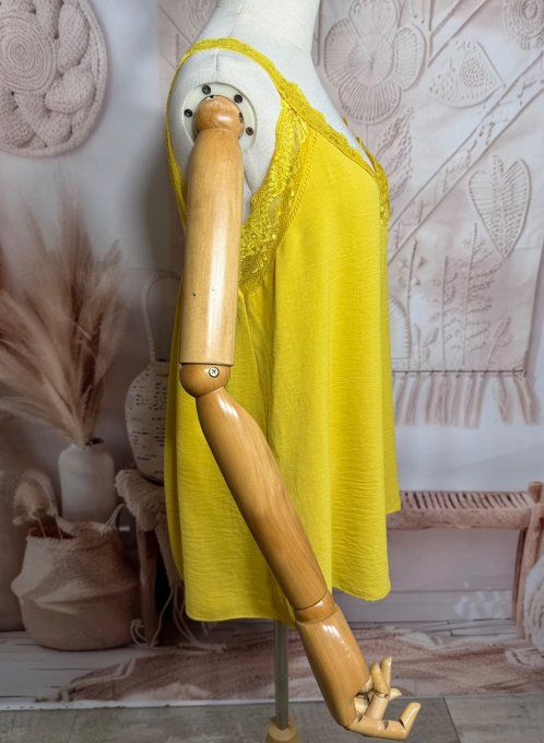 Caraco trapèze jaune Curry dentelle extensible larges bretelles confort +++ du 40 au 50/52  