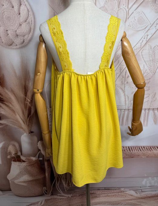 Caraco trapèze jaune Curry dentelle extensible larges bretelles confort +++ du 40 au 50/52  