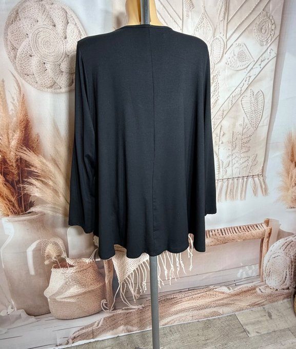 Top trapèze noir manches longues col V collection Les Basiques du Dressing du 40 au 54