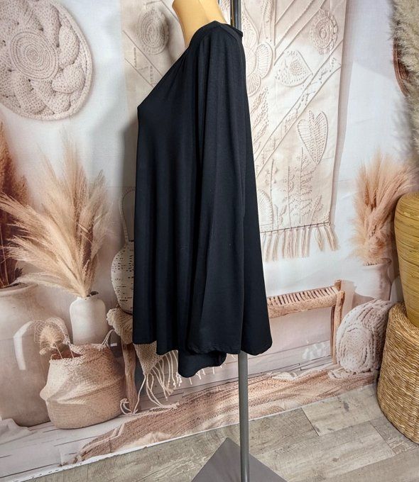 Top trapèze noir manches longues col V collection Les Basiques du Dressing du 40 au 54