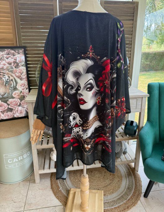 Tunique voile doublée oversize effet jeans noir Cruella et les Dalmatiens du 40 au 52