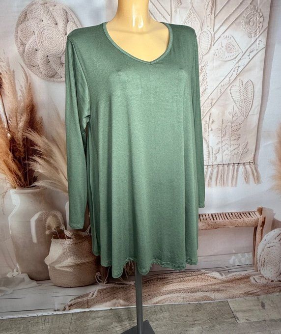 Top trapèze Kaki manches longues col V collection Les Basiques du Dressing du 40 au 54 