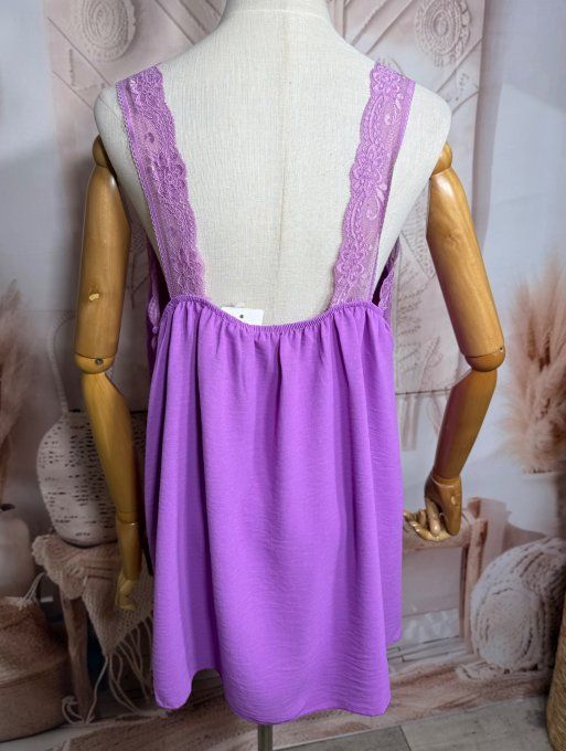 Caraco trapèze Lilas Violine dentelle extensible larges bretelles confort +++ du 40 au 50/52 
