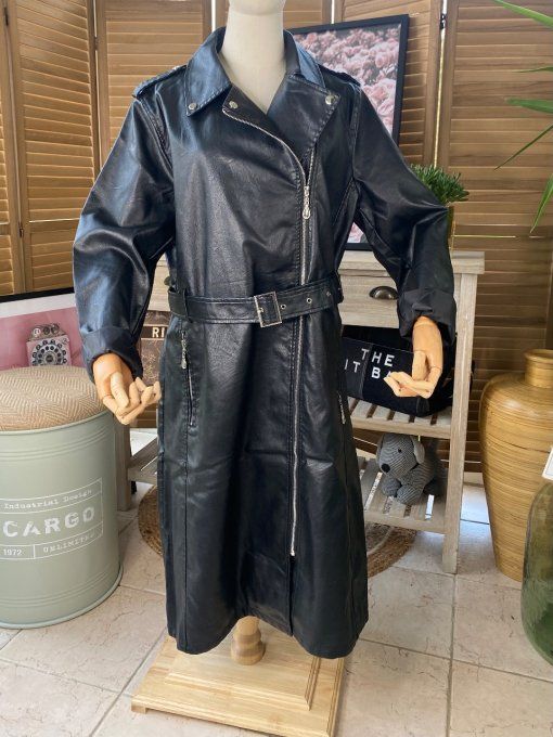 Manteau long façon perfecto simili-cuir noir doublé confort +++ du 44 au 50