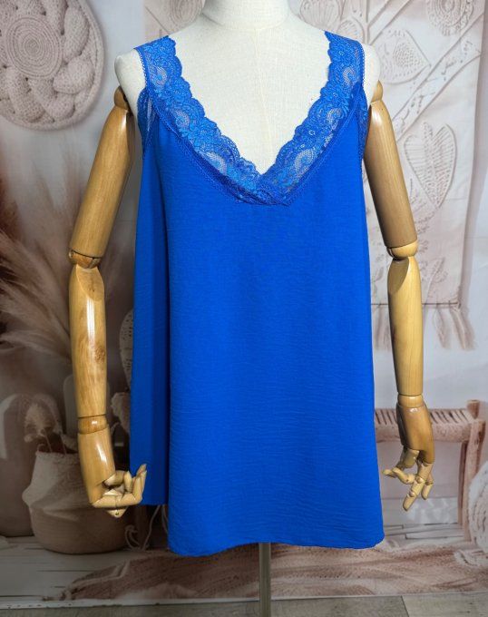 Caraco trapèze bleu royal dentelle extensible larges bretelles confort +++ du 40 au 50/52